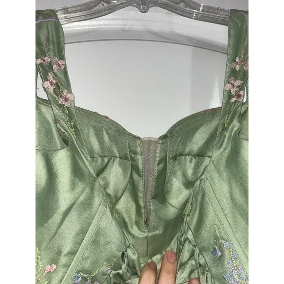 Tulle Embroidered Women's Corset Ball Gown size 4 Pistachio Green Fairy Romantic - Picture 9 of 9